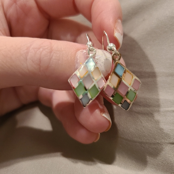 Multicolor shell inlay Sterling silver drop earrings - Picture 4 of 5